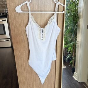 Abercrombie & Fitch Ivory Lace Trim Bodysuit